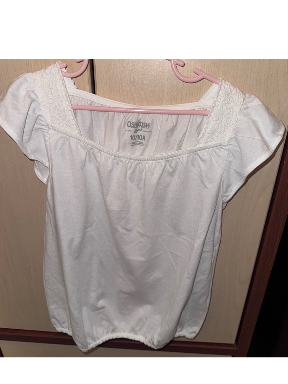 OshKosh B’gosh Girls White Lace Strap Blouse Size 10 Short Sleeve Boho Top NWOT